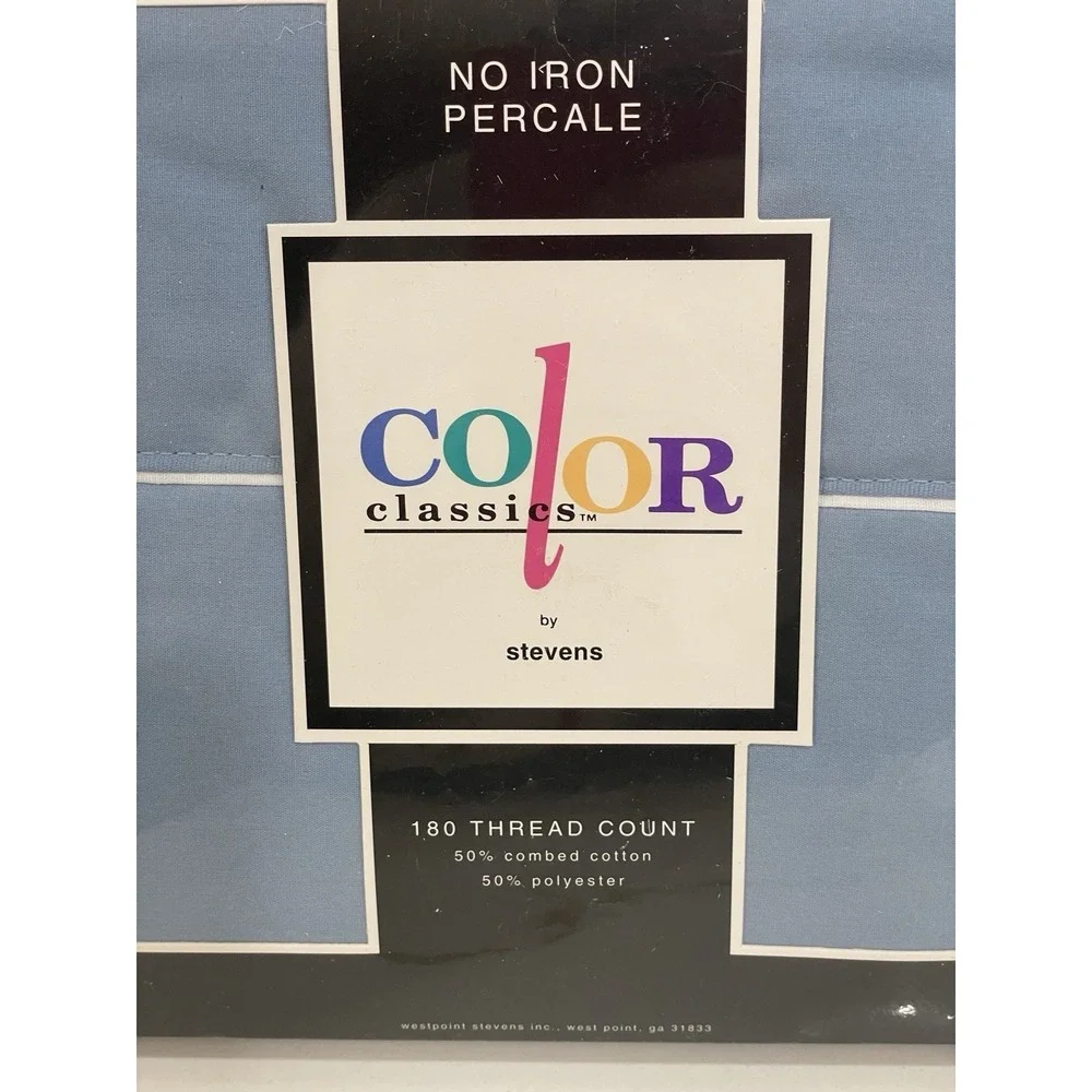 Vintage Stevens Color Classics Full Flat Sheet Percale Blue‎ Frost New Sealed